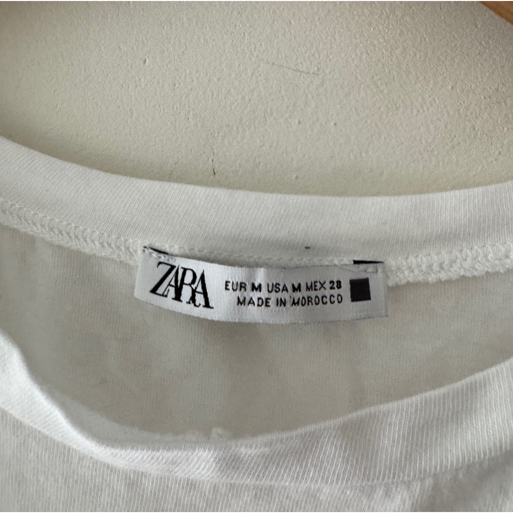 Zara White Front Knot Tie Cropped Tee - Picture 7 of 8